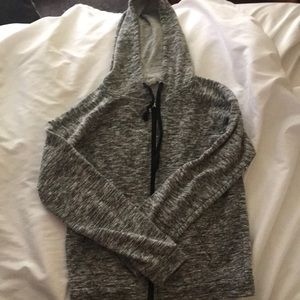 Black, grey, white speckled hoodie, zipper up